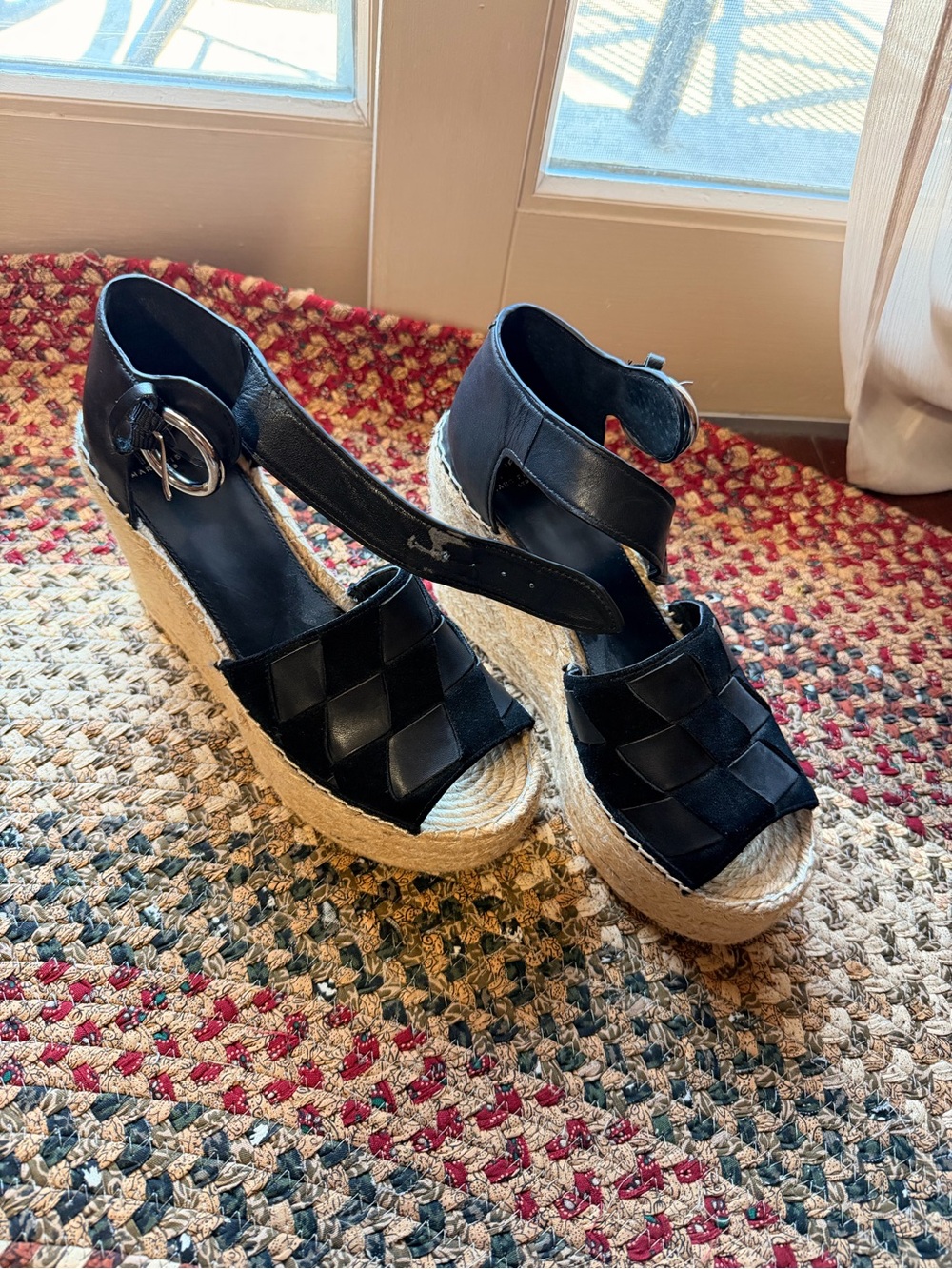 Marc Fisher Black Woven Espadrille Wedge Sandals